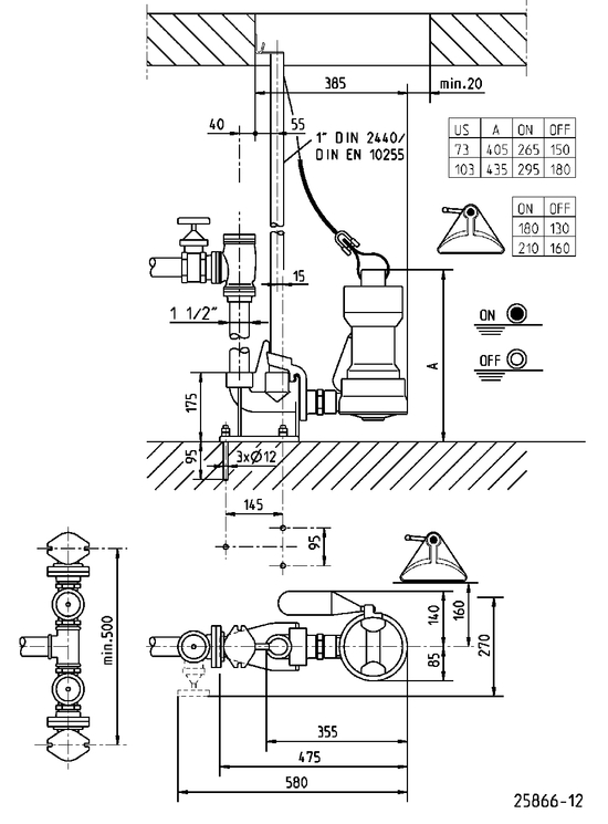 dimensions switching points us 73 103 hes with gr 40 mm